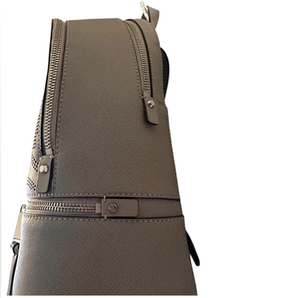 Michael Kors Rhea Backpack Pearl Grey Leather Medium MK Logo - Picture 6 of 16
